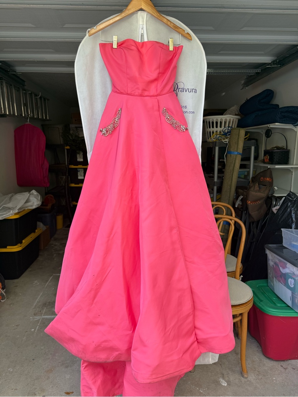 Sherri Hill Vibrant Hot Pink Strapless Ball Gown with Embellished Pockets